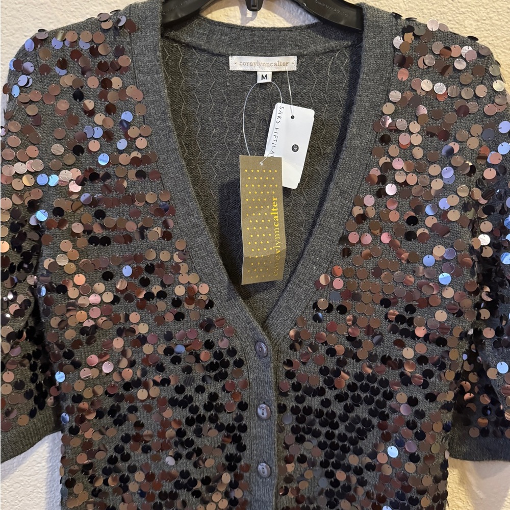 Gorgeous Corey Lynn Calter Charcoal Gray Sequin Cardigan